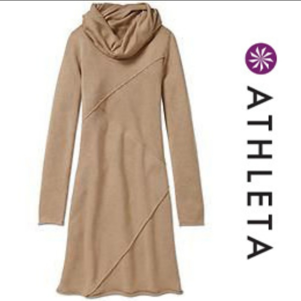 Athleta Tan Cowl Neck Sweater Dress